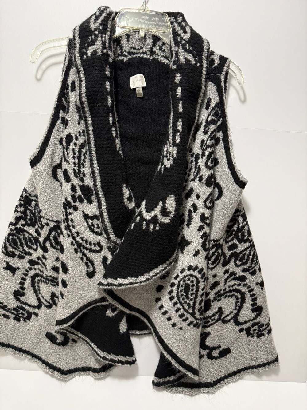 Cupio Womens Waterfall Sweater Cardigan Long Vest Soft Gray Black Open Ruffle